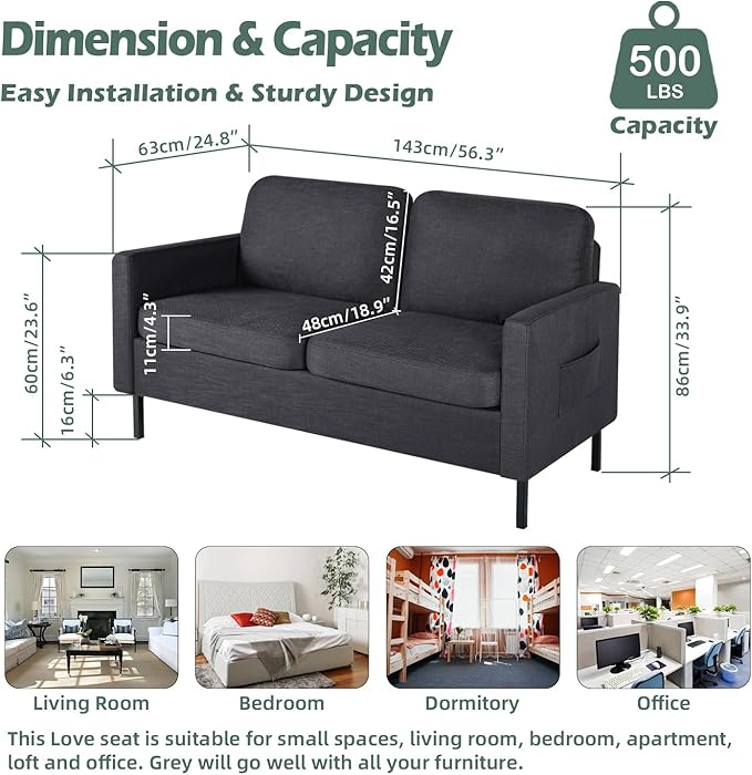 STHOUYN 56" W Fabric Loveseat Sofa with 2 USB, Small Couches for Living ...