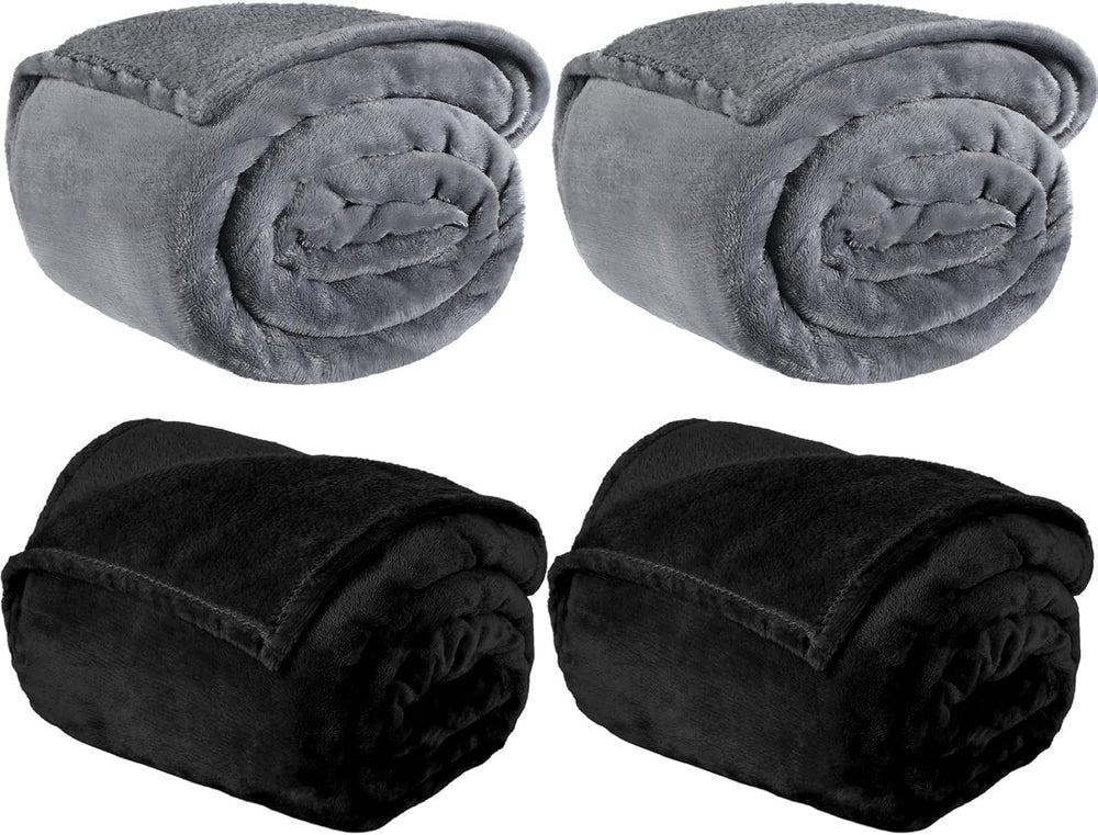 4 Pcs Fleece Throw Blanket Soft, Black, Dark Gray, 50'' X 60''
