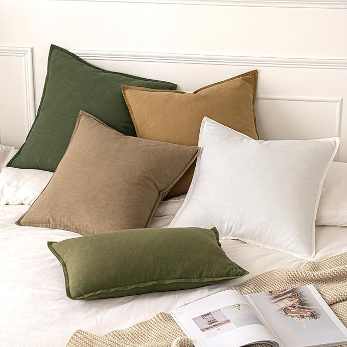 MIULEE Decorative Linen Euro Sham Pillow Covers 28x28 Inch Khaki Boho Farmhouse - Image 5