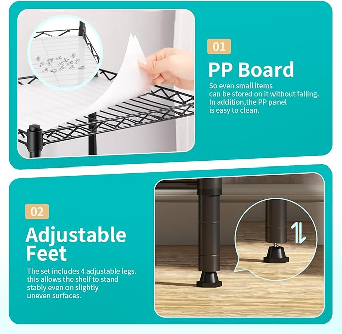 BestOffice | 4-Tier Wire Storage Shelves | 12"D x 18"W x 44"H | Black | - Image 4