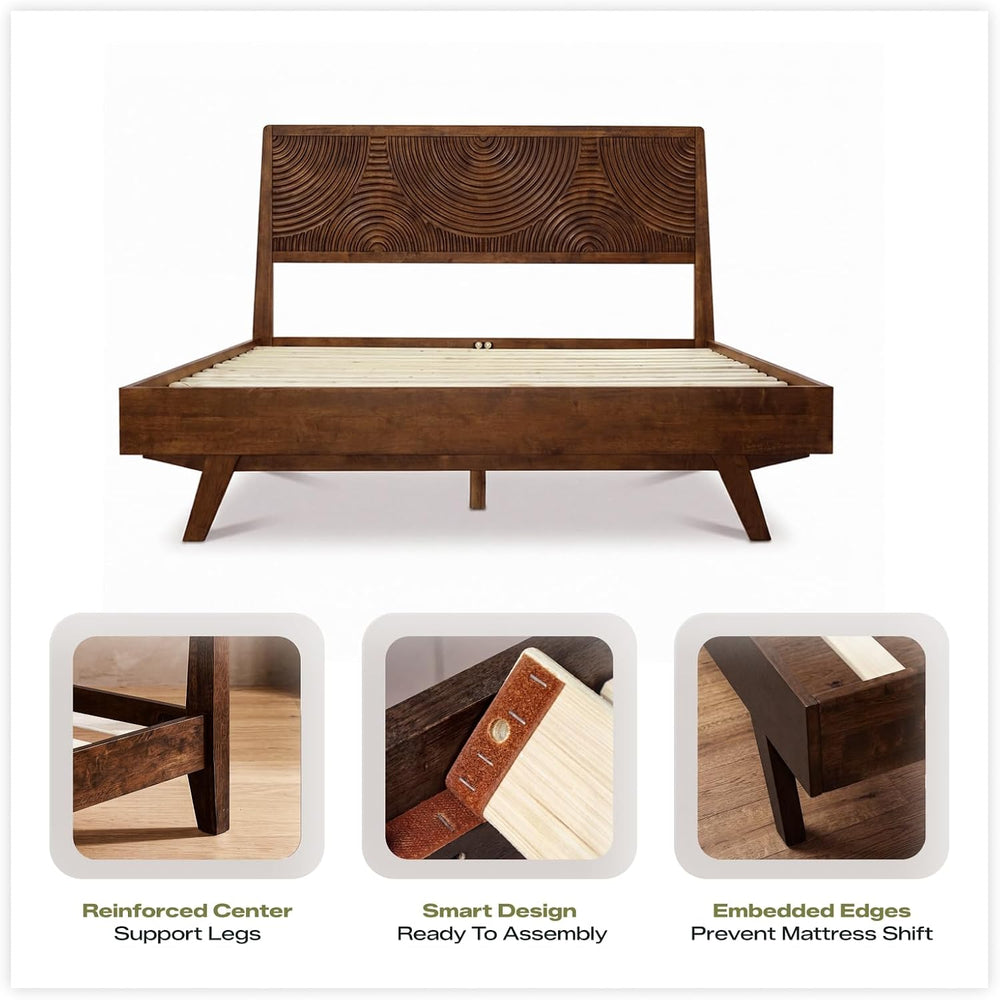 Acacia Harmony King Solid Wood Platform Bed Frame, No Box Spring, Walnut