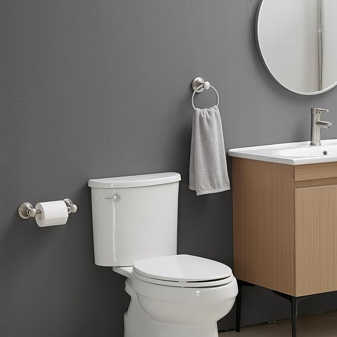 RUMOSE Toilet Paper Holder and Hand Towel Ring Brushed Nickel Wall Mount - Image 2