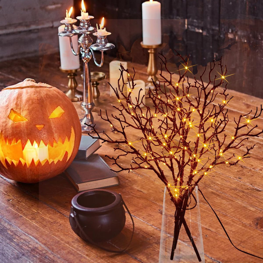 Fudios Lighted Halloween Branches with Timer Orange Fairy Lights 21IN 75L,Bat...
