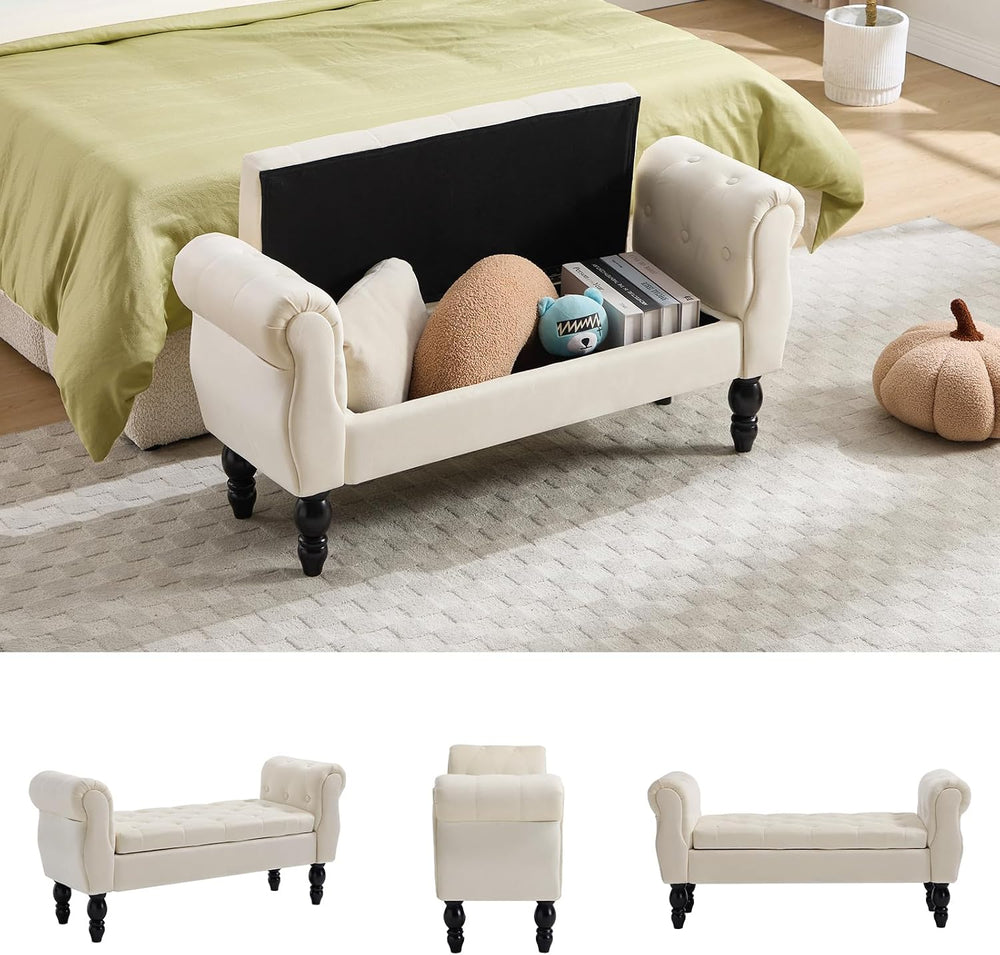 48'' Storage Bench for End of Bed, Modern Bedroom Bench with Arms Uph...