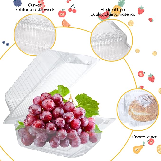 Jizvxe 200 Pcs Clear Plastic Take out Containers, Disposable Fancy Hinged Top - Image 3