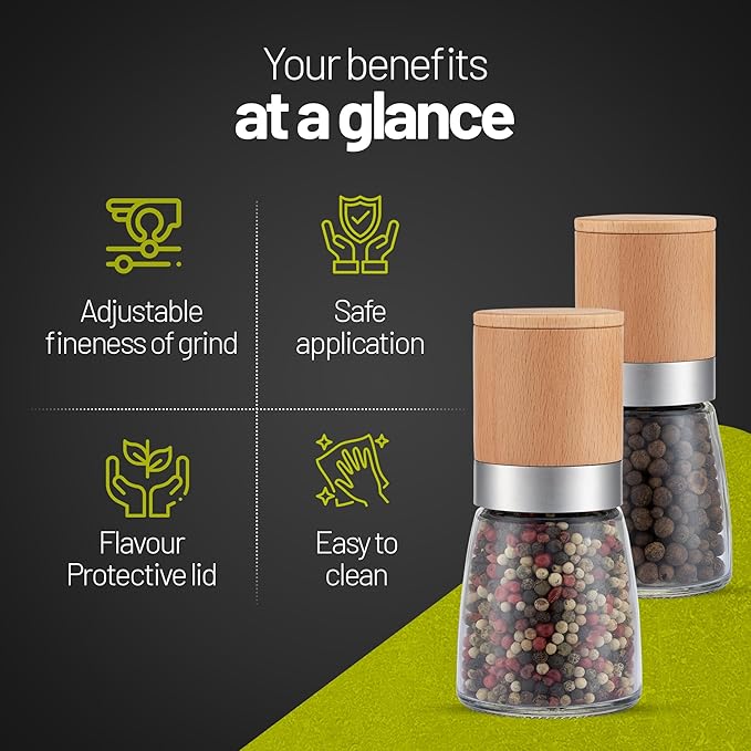 ZOLMER® Wooden Salt and Pepper Grinder Set | Natural Manual Ceramic Mill - Image 6