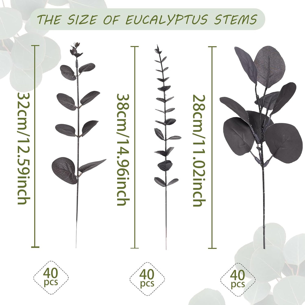 Coreland 120 Pcs 3 Kinds Mixed Artificial Eucalyptus Stems Faux Eucalyptus Le...
