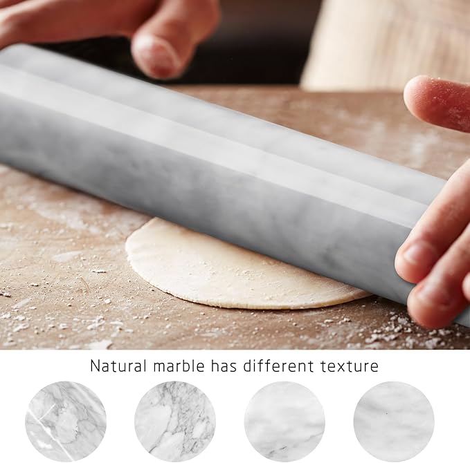 Marble Rolling Pin with Stand, 15.7" White Stone French Heavy Polished Non - Image 7