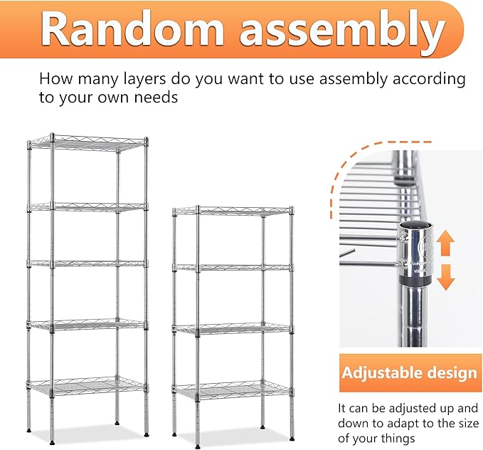 BestOffice | 5-Tier Wire Storage Shelves | 17x12x48 | Chrome | - Image 6