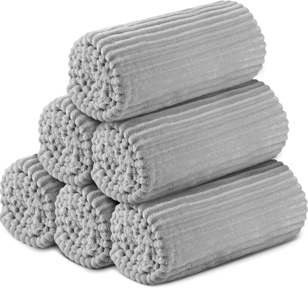 Buryeah 6 Pcs Flannel Throw Blankets Bulk Outdoor Wedding, Light Gray