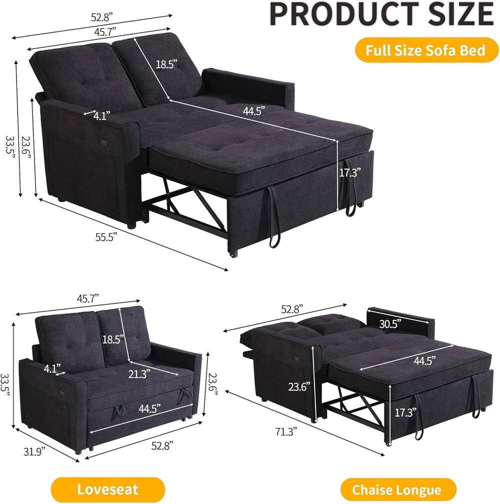 Actinidia 3 in 1 Convertible Sofa Bed, 53" Modern Loveseat Sleeper Sofa ...