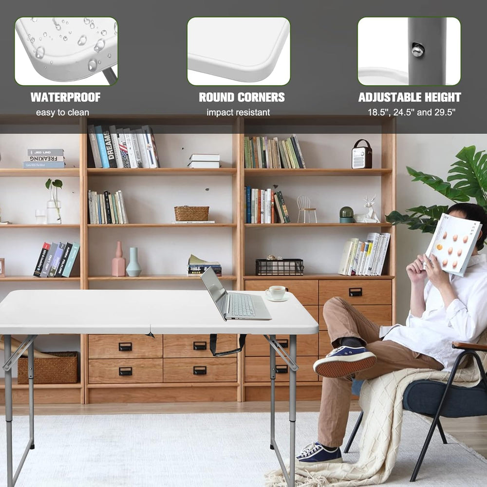 Byliable Folding Table 4 Foot Portable Heavy Duty Plastic Fold-in-Half Utilit...