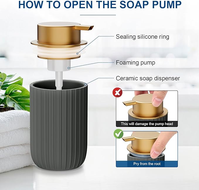 Ceramic Foaming Soap Dispenser, 12 oz Bathroom Foam Hand Soap Dispenser - Image 4
