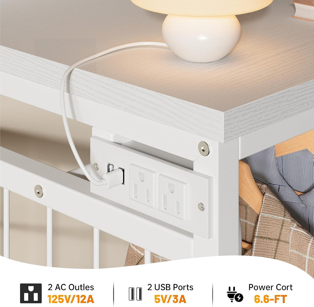 EnHomee 49.2" W Dresser with Hanging Rack & 6 Drawers, Grid Panel &a...