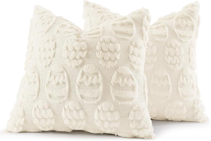 decorUhome Easter Cream White Egg Pillow Covers 18x18 Inch Set of 2, Soft Plush - Image 7