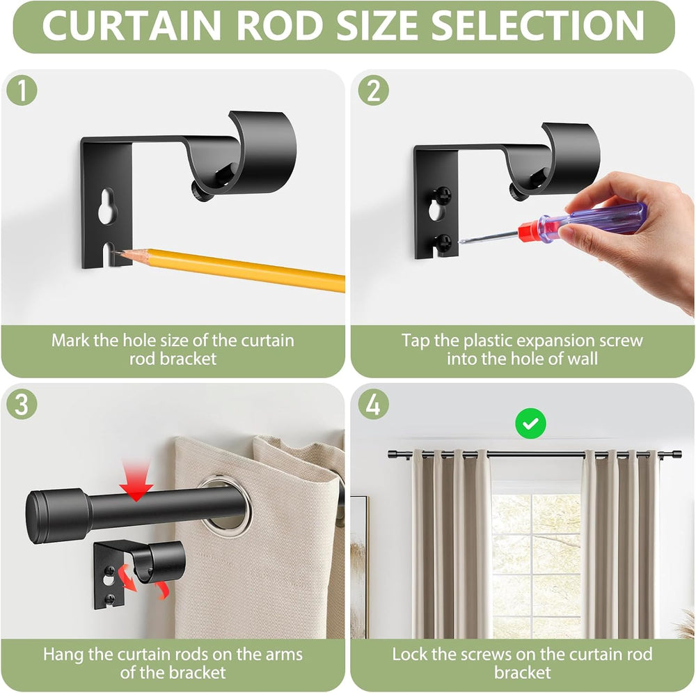 Curtain Rods 30-90 Inch, Adjustable Black Curtain Rods for Windows 4 Pack