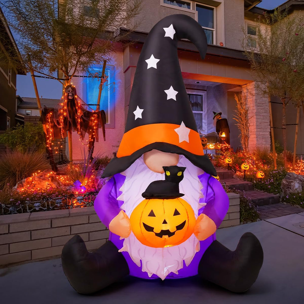 GOOSH 5 FT Halloween Gnomes Inflatables Outdoor Decorations, Gnome with Pumpk...