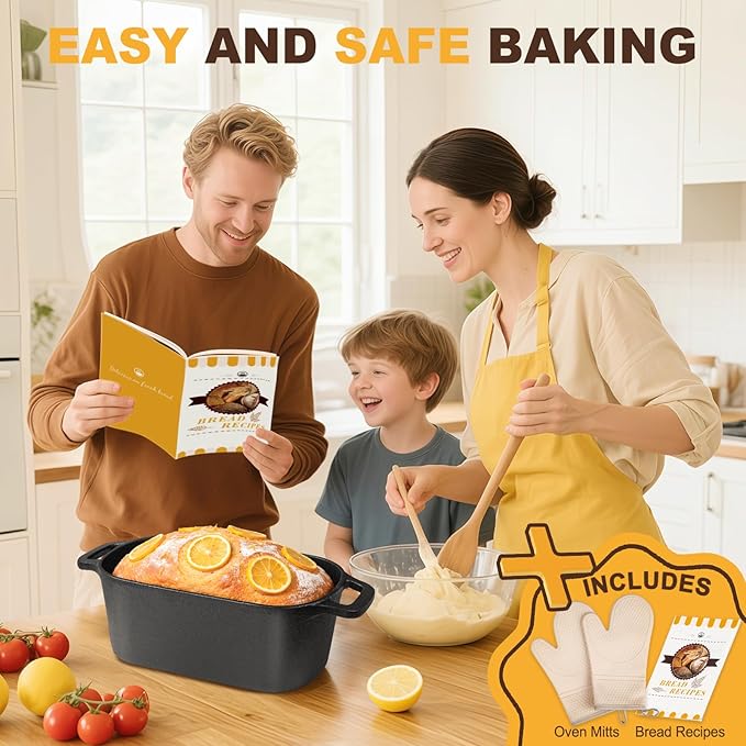 7QT Oval Dutch Oven for Sourdough Bread Baking, Pre-Seasoned Cast Iron Bread Pan - Image 2