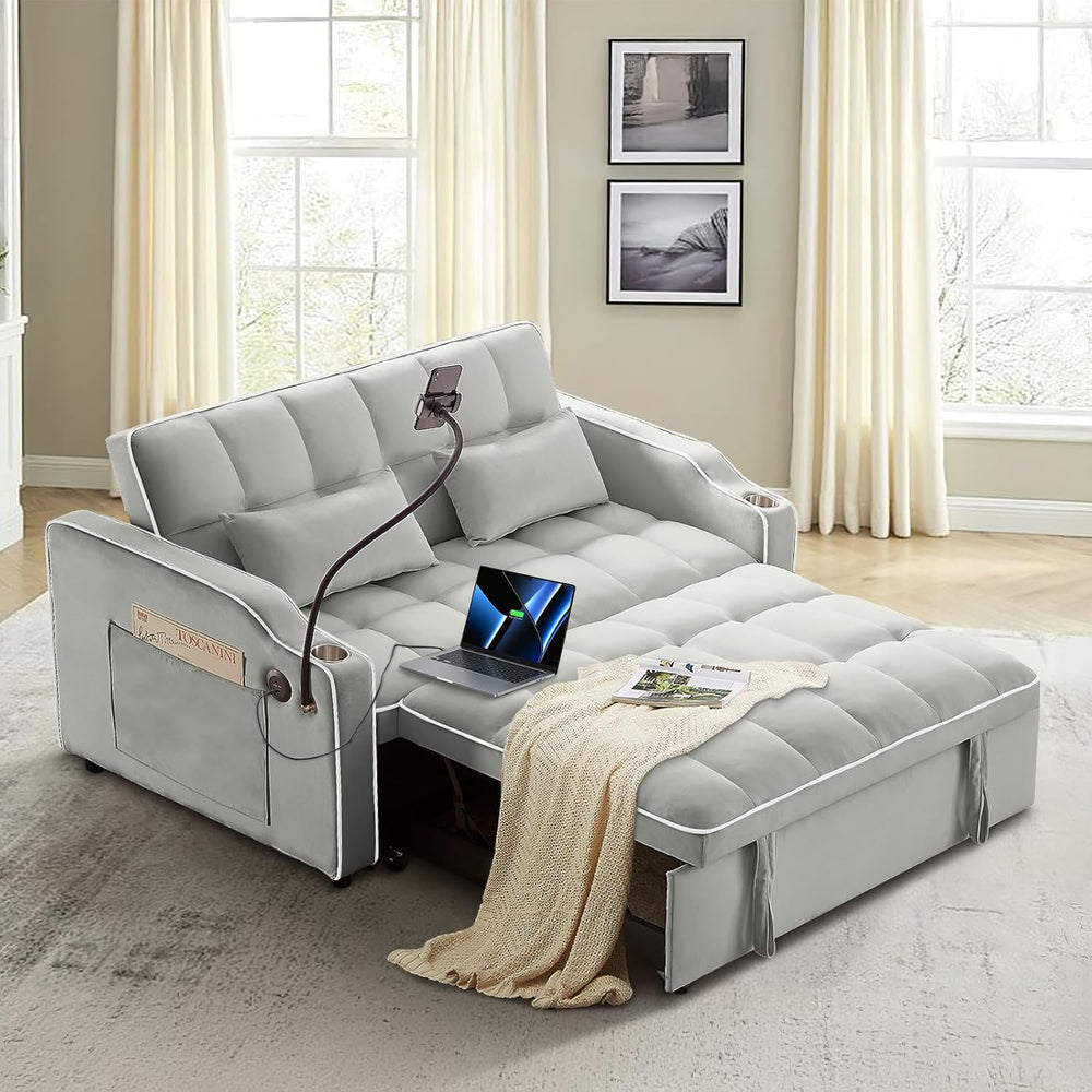Sleeper Sofa Couch Bed with Phone Holder, Modern 3-in-1 Convertible Velvet Pu...