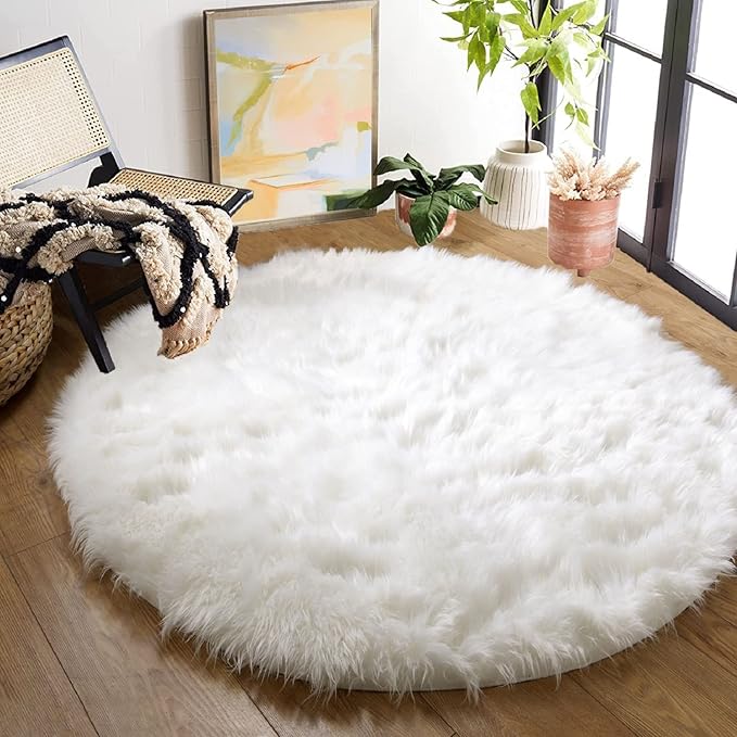 ORINOVA White Shag Round Rugs 6ft Washable Faux Sheepskin Fluffy Fur Area Rugs - Image 6