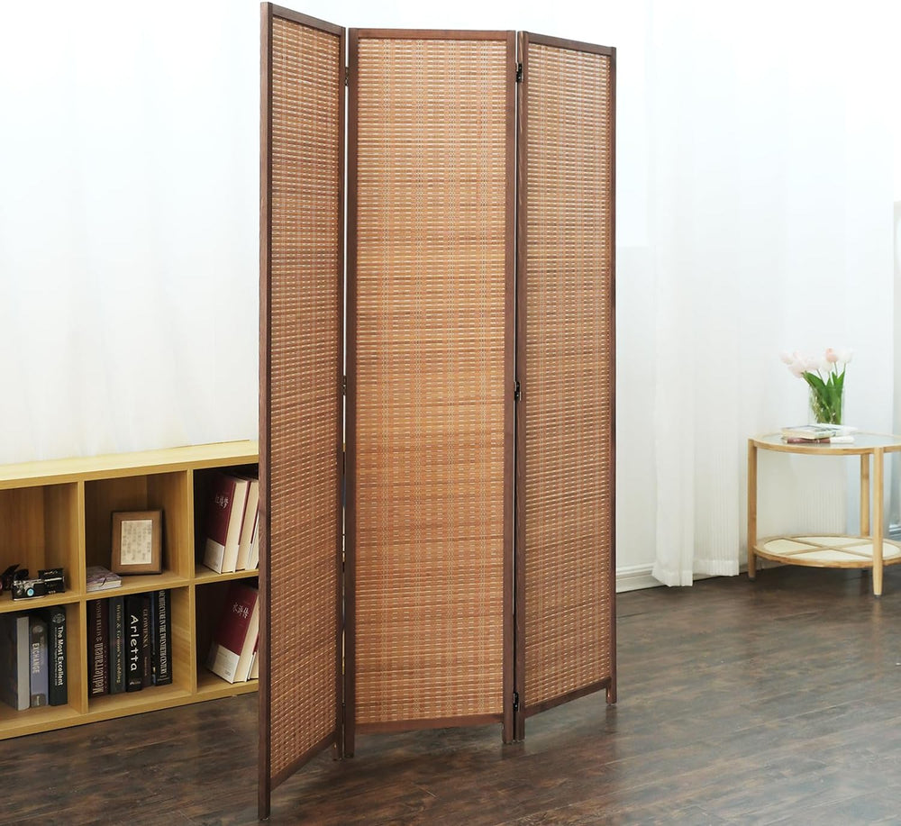 Furnnylane 3 Panel Bamboo Room Divider - 5.6 ft Tall Folding Privacy Screen f...