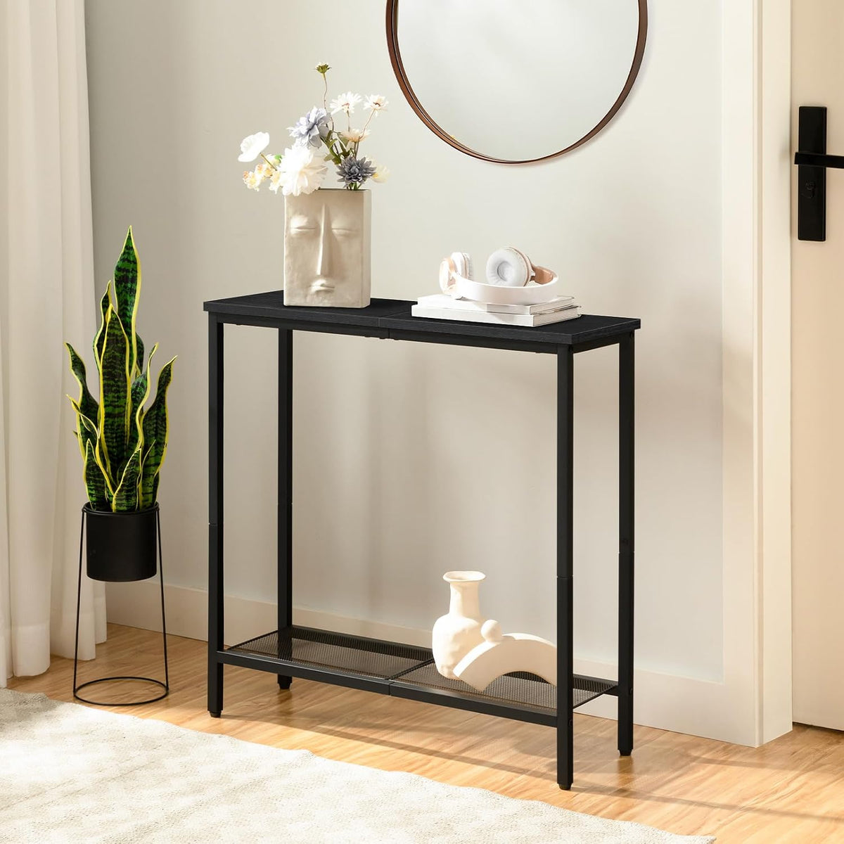 hoobro 29.5" narrow console table, small entryway table shown in use