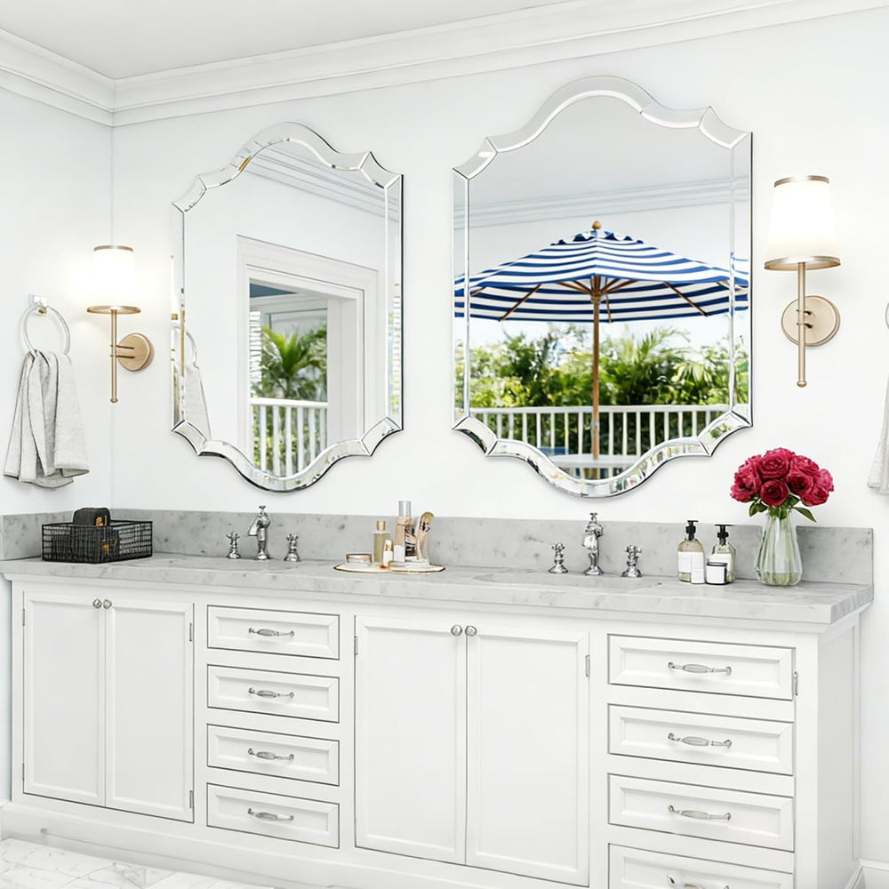 Chende 32"x47" Scalloped Large Wall Mirror for Decor Living Room, A...