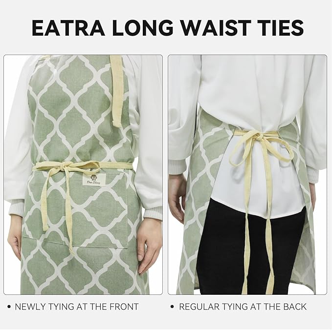 2 Pieces Aprons for Women with Pockets, Cotton Linen Waterproof Kitchen Cooking - Image 5