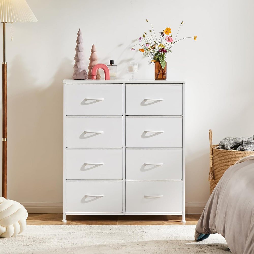 Sweetcrispy 8 Drawer Fabric White Dresser for Bedroom, Tall Double Dresser