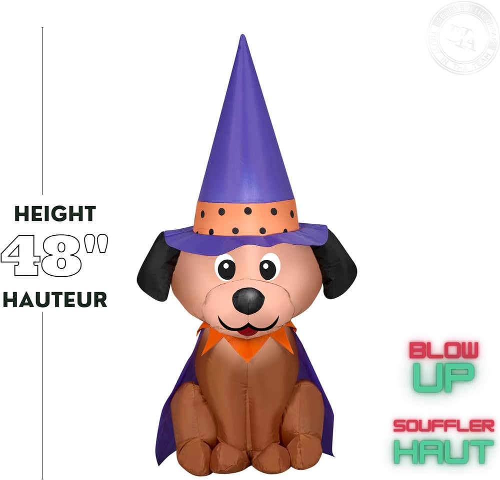 Gemmy 4 ft. Halloween Inflatable Dog in Witch Hat Inflatable