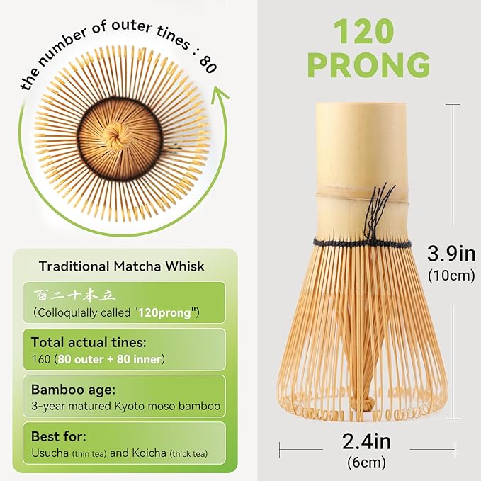 Bamboo Matcha Whisk, 120prong（80+80tines） Traditional Japanese Chasen - Image 3