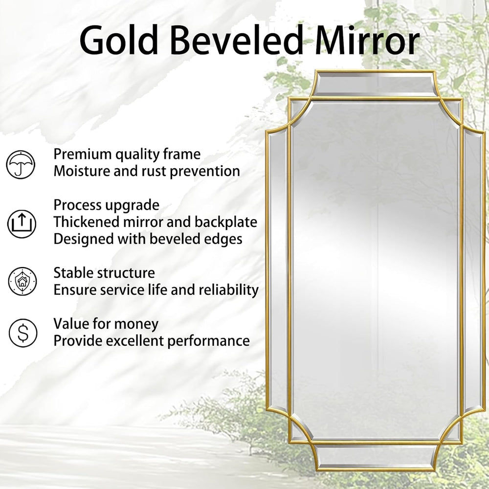 47"x24" Large Gold Rectangle Beveled Mirror with Geometric Frame