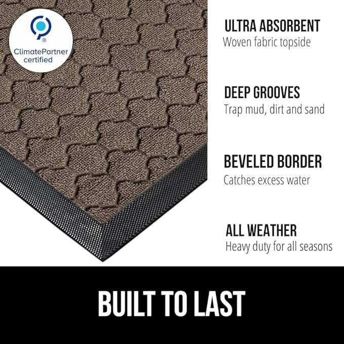 GORILLA GRIP 100% Waterproof All-Season WeatherMAX Doormat, US Designed Natural - Image 2