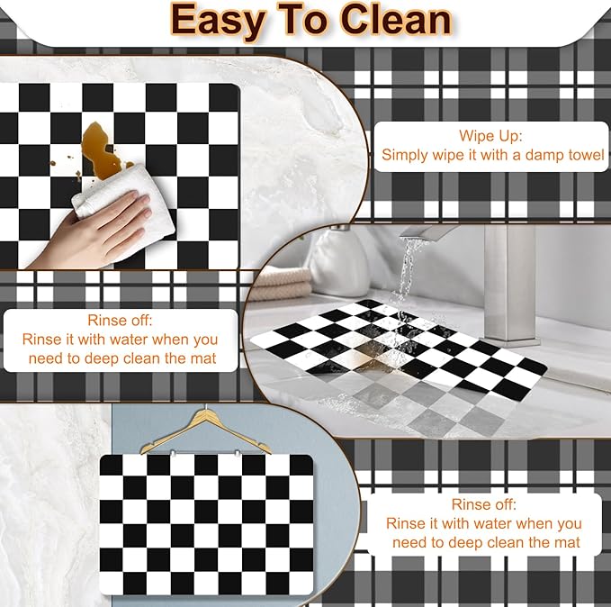 Dish Drying Mat for Kitchen, Checkered Coffee Station Mats - Image 4