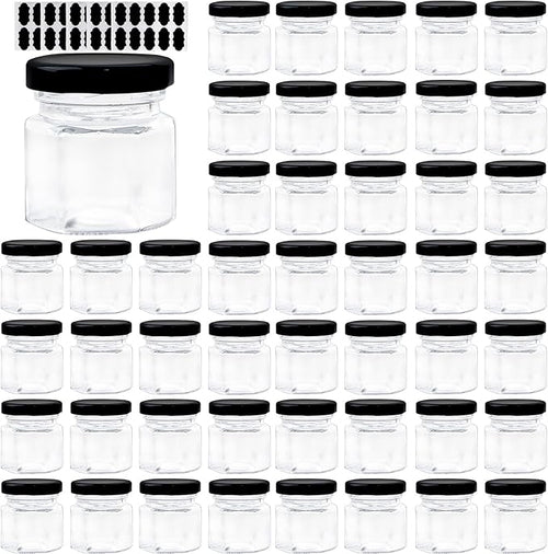 1.5 OZ Mini Hexagon Glass Jars, 48 Pack Empty Honey Jars Small Spice Jars by Comrzor