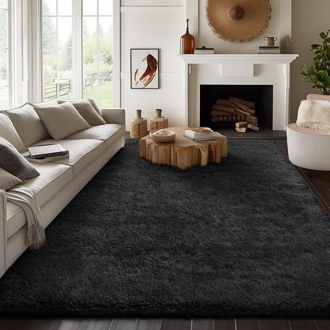 Ophanie 8x10 Black Area Rugs for Living Room, Large Shag Bedroom Carpet - Image 5