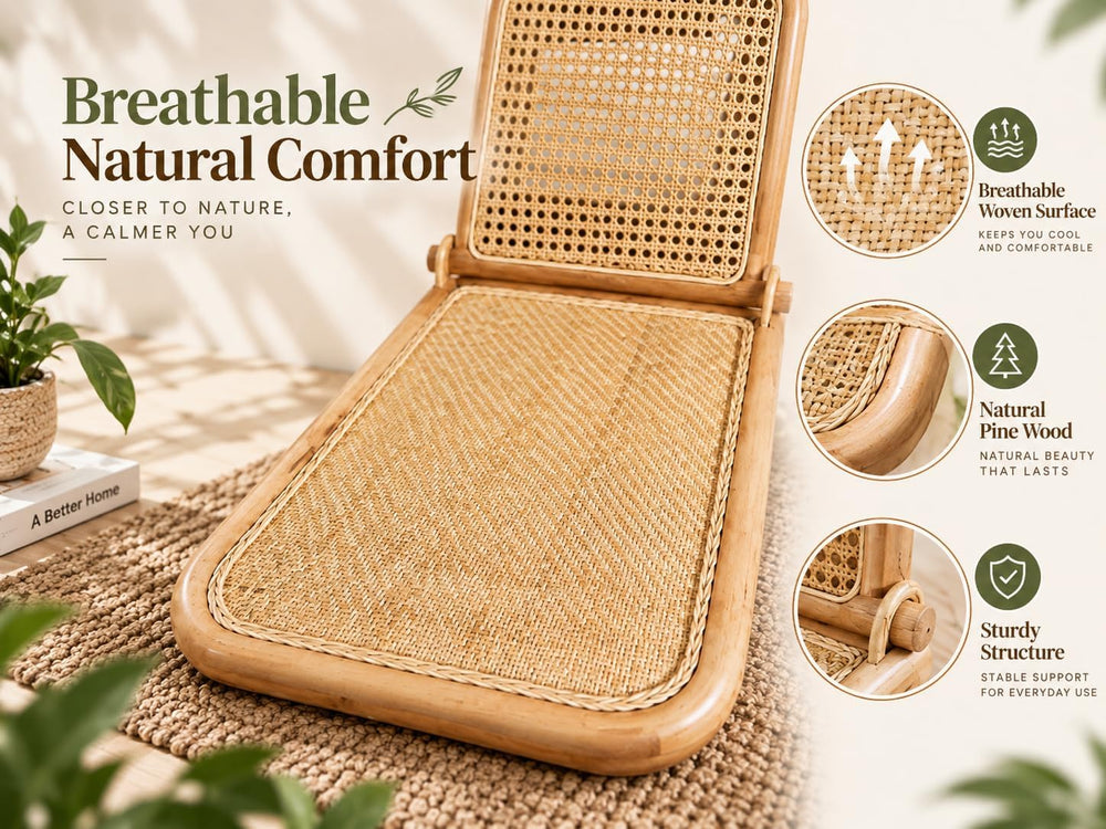 4-Gear Adjustable Folding Rattan Floor Chair Foldable Beach Chair Lazy Floor ...