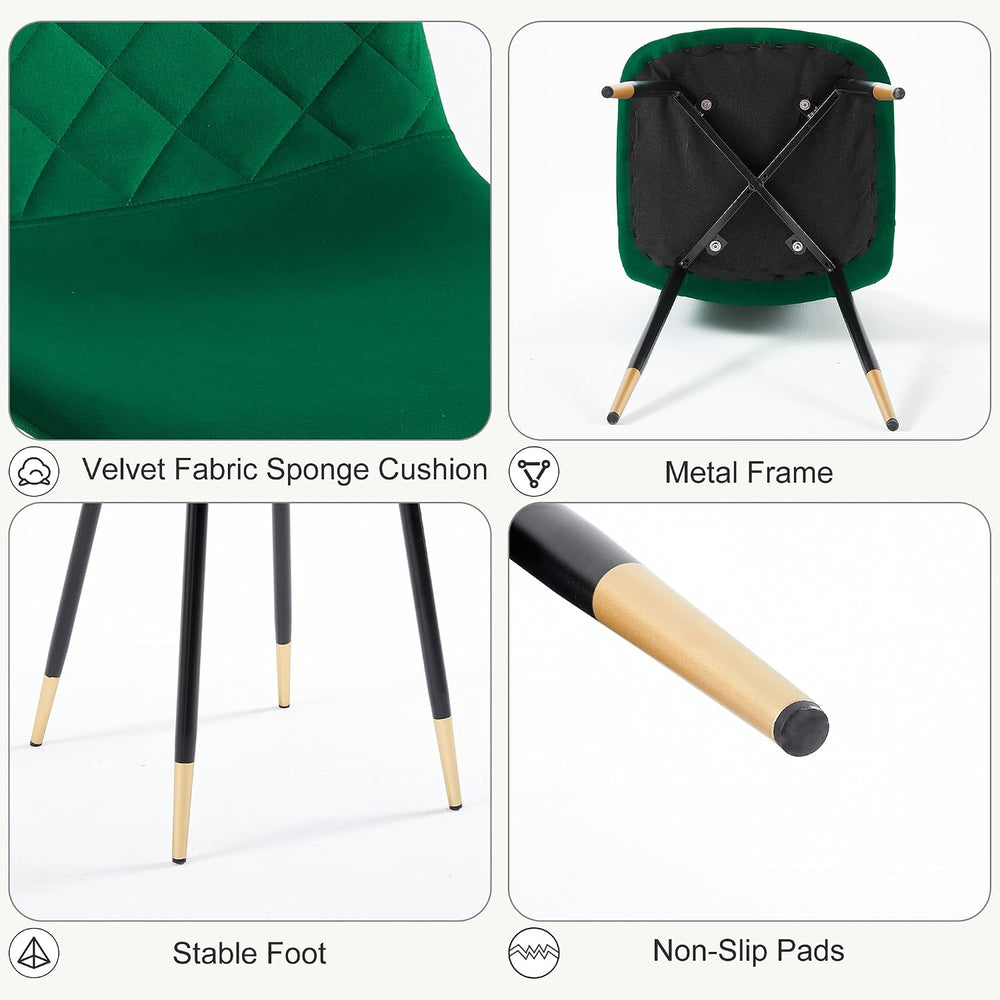 Green Velvet Dining Chairs Set of 6, Modern Kitchen & Dining Room Side Ch...