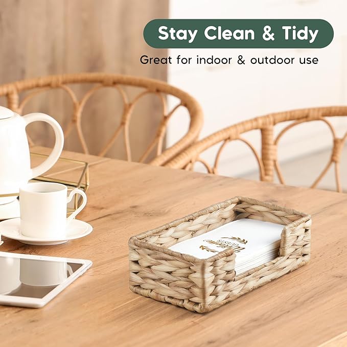 Napkin Holder for Bathroom, Woven Wicker Water Hyacinth Guest Towel Holder Tray - Image 3