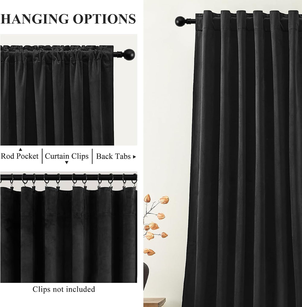 Black Curtains Blackout Velvet 84 Inch Long for Bedroom Living Room