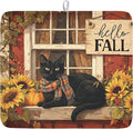 Fall Dish Drying Mat for Kitchen Counter Vintage Autumn Cat Sunflower Pumpkin by Unknown