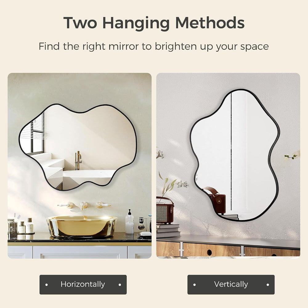 CULER Irregular Black Bathroom Wall Mirror,24 x 36 Inch Asymmetrical Vanity