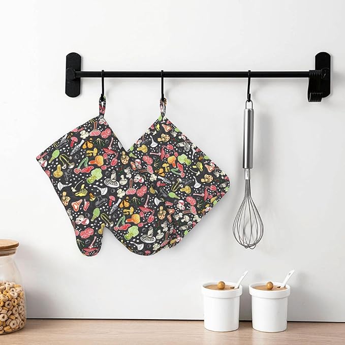 Fresh Mushroom Oven Mitts and Pot Holders Sets of 4, Resistant Hot Pads - Image 6
