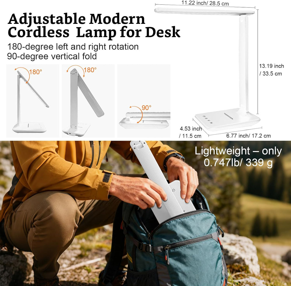 LED Portable Bright Rechargeable Desk Lamp, 4000mah Dimmable Touch Battery Op...