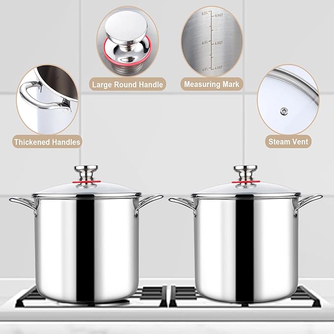 LIANYU 10 Quart Pot with Lid, 10QT Tri-Ply Heavy Duty Stock Pot, 18/10 - Image 3