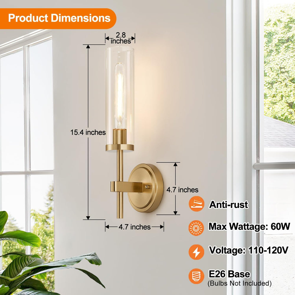 [Hardwired] Wall Sconces Set of Two, Brushed Gold Bathroom Sconces Wall Decor...