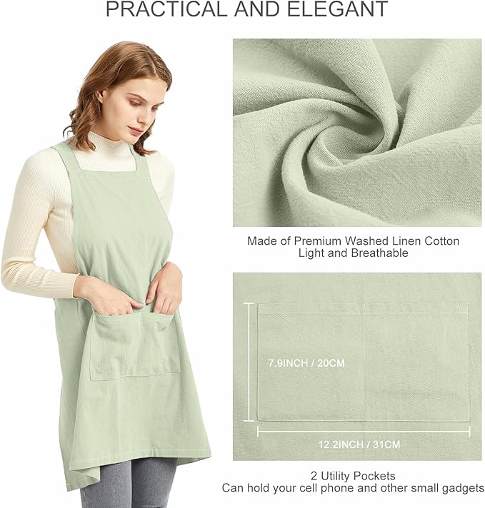 ELEZAY Aprons for Women with Pockets Plus Size Comfort Cross Back No Tie Cotton - Image 4