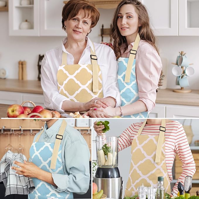 2 Pieces Aprons for Women with Pockets, Cotton Linen Waterproof Kitchen Cooking - Image 7