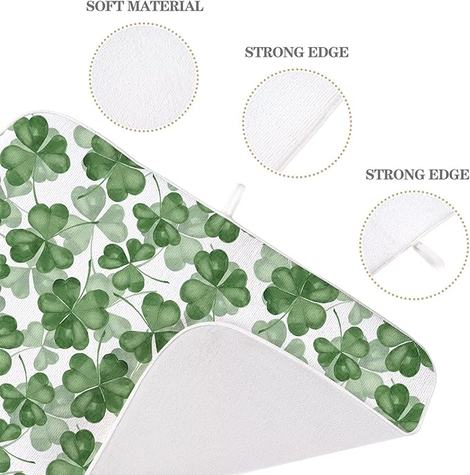 St Patricks Day Dish Drying Mat 18 x 24 inch Dark Green Clover Print Decorative - Image 3