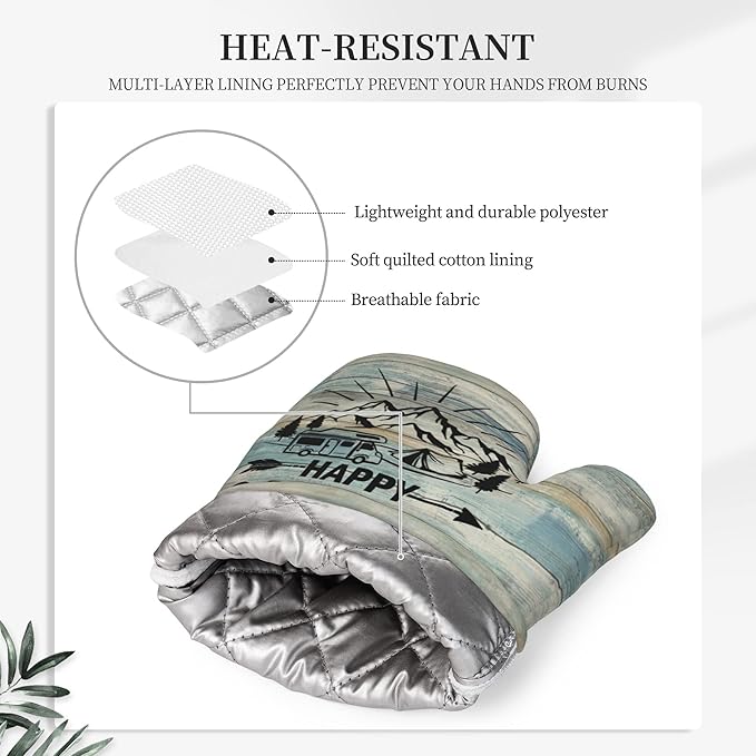 Happy Camper Oven Mitts and Pot Holders Sets of 4, Resistant Hot Pads - Image 4